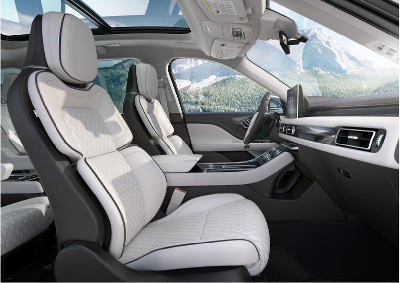 The interior of a Lincoln Aviator® Black Label model is shown in the Chalet theme | West Point Lincoln in Houston TX