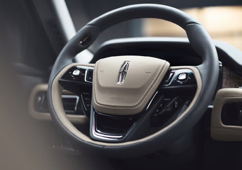 The intuitively placed controls of the steering wheel on a 2024 Lincoln Aviator® SUV | West Point Lincoln in Houston TX