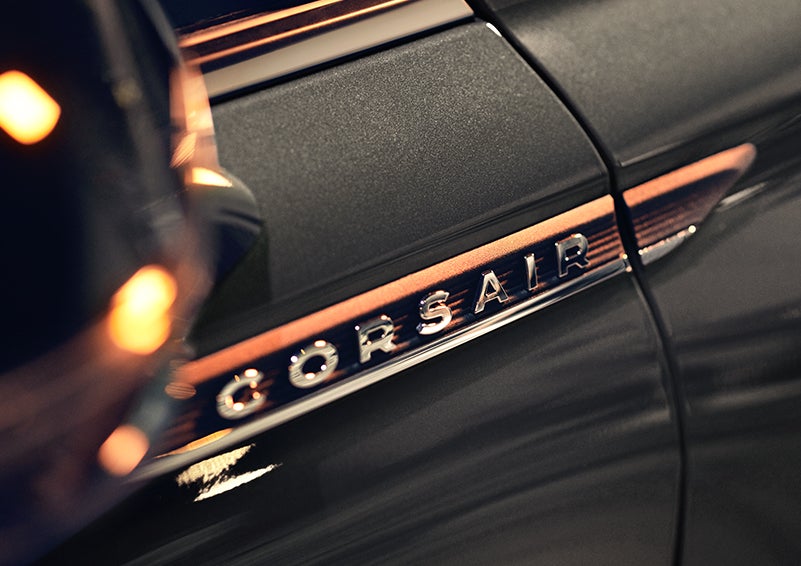 The stylish chrome badge reading “CORSAIR” is shown on the exterior of the vehicle. | West Point Lincoln in Houston TX
