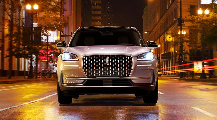 The striking grille of a 2024 Lincoln Corsair® SUV is shown. | West Point Lincoln in Houston TX
