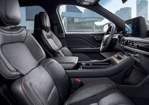 The interior of the 2025 Lincoln Aviator® SUV is shown with sleek black accents. | West Point Lincoln in Houston TX