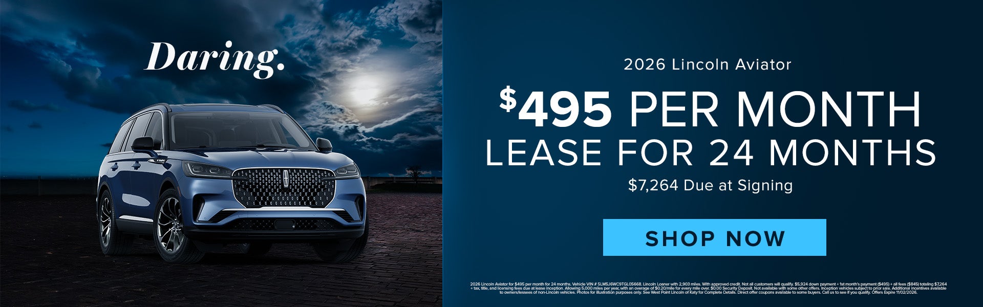 $495 PER MONTH LEASE FOR 24 MONTHS